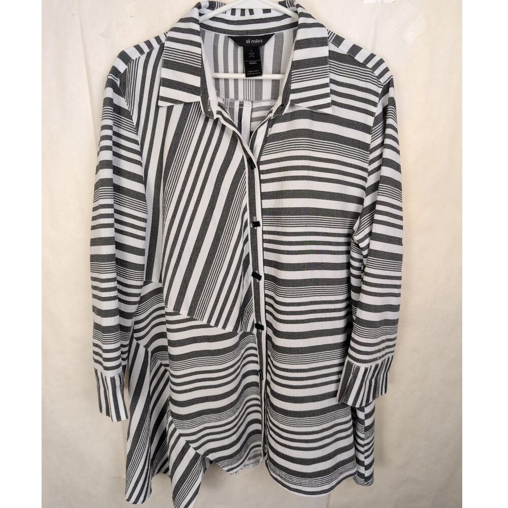 Ali Miles black and white striped shirt jacket Size Lrg Artsy Lagenlook Boho